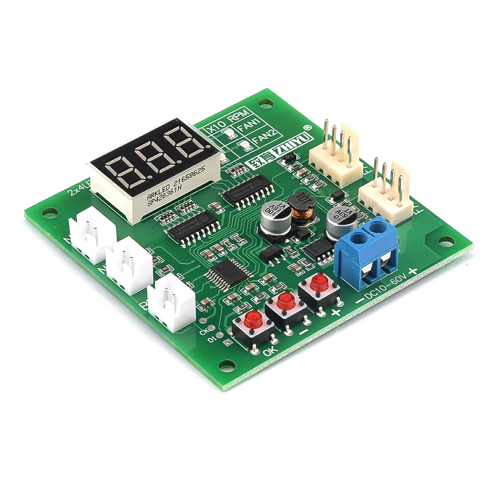 DC10~60V Fan Motor Controller PWM Dual Way TEMP Control Module High Precision Sensor Automatic TEMP Control With Stop Alarm