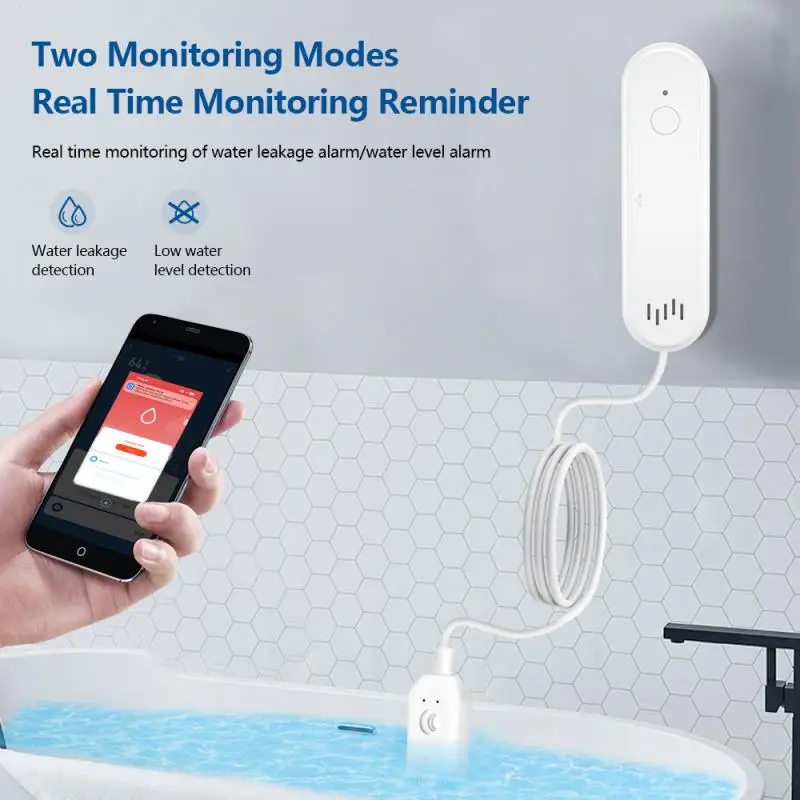 Tuya WiFi+Bluetooth Water Immersion Sensor Sound And Light Alarm Dual Mode Detector Smart Home APP Remote Monitor Water Sensor