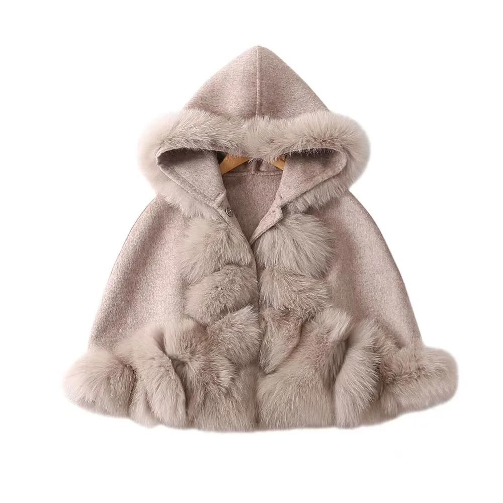 Spanish Children Wind-proof Fox Fur Princess Coat Wool Jacket Baby Thickened Toddler Girl Winter Clothes Christmas Jacket