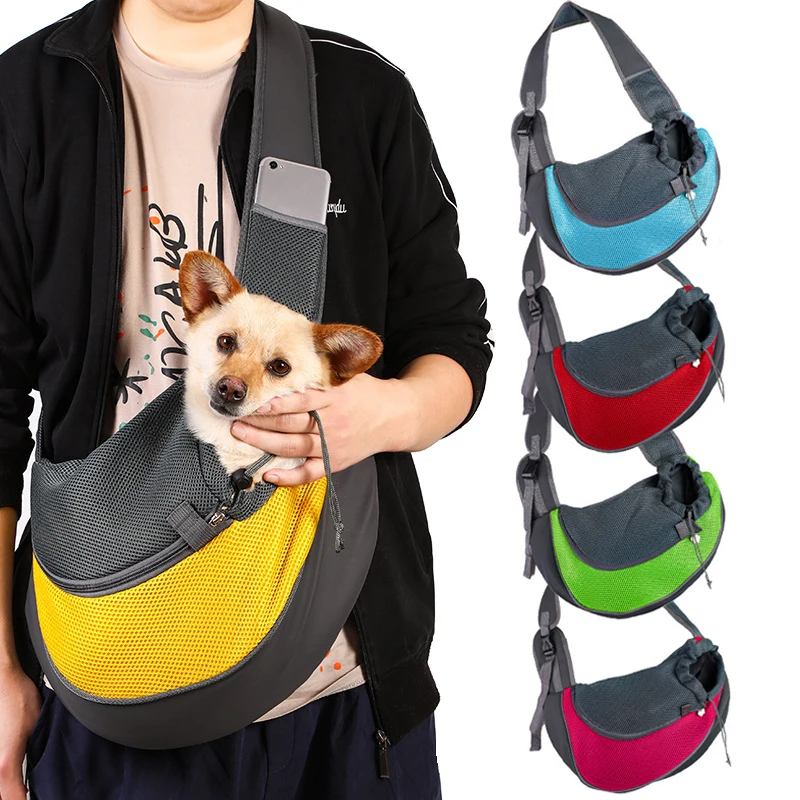 Tragbare Haustier-Fronttasche, Hunderucksack, Netzstoff, atmungsaktiv, Haustier-Umhängetasche, Outdoor-Reisen, Haustier-Welpen-Träger, S/L-Handtasche