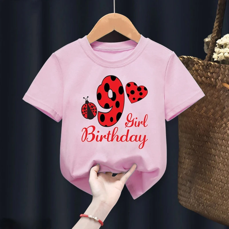 Child Cotton T Shirt Cute Red Ladybug Number 1-10 Birthday Gift Harajuku Kids Clothes Boy Girl Short Sleeve Summer Baby Tee Top