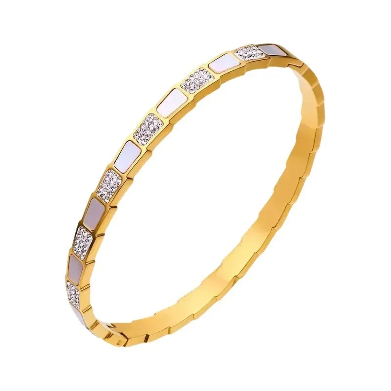 Women Stainless Steel Jewelry Accessory Fashion Zircon Bangles Water Proof Gold Color Cuffs