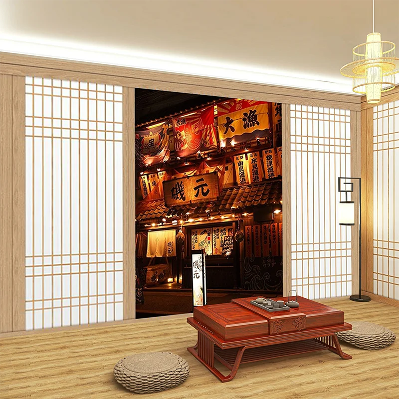 Customized products Japanese imitation wooden door background wall ukiyo painted cherry wallpaper house sushi restaurant mural