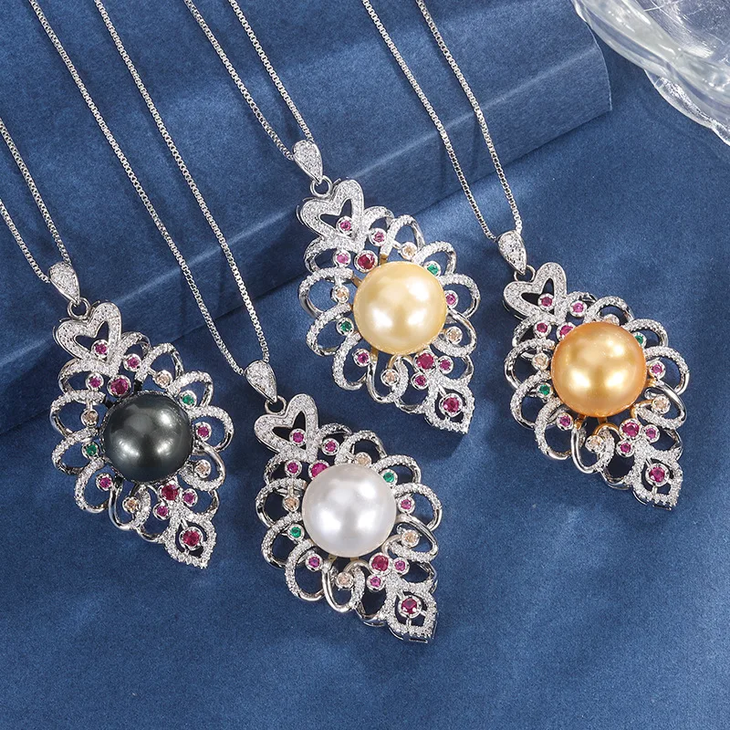 

New Summer 2023 Gold Color Pearl Oval Flower Pendant Colorful Crystal Necklace Accessories Anniversary Wedding Party Friend Gift