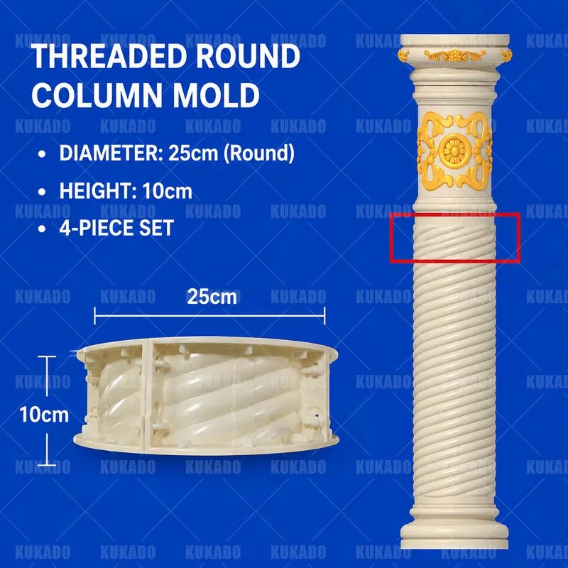 25x10cm Diameter Threaded Roman Column Assembly Cement Mold DIY Circular Garden Villa Entrance Column Mould for Concrete