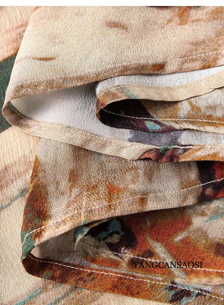 Artistic Oil Painting 100% Natural Mulberry Silk Crepe De Chine Women's Vacation Style Round Neck Sleeveless Vest Dress