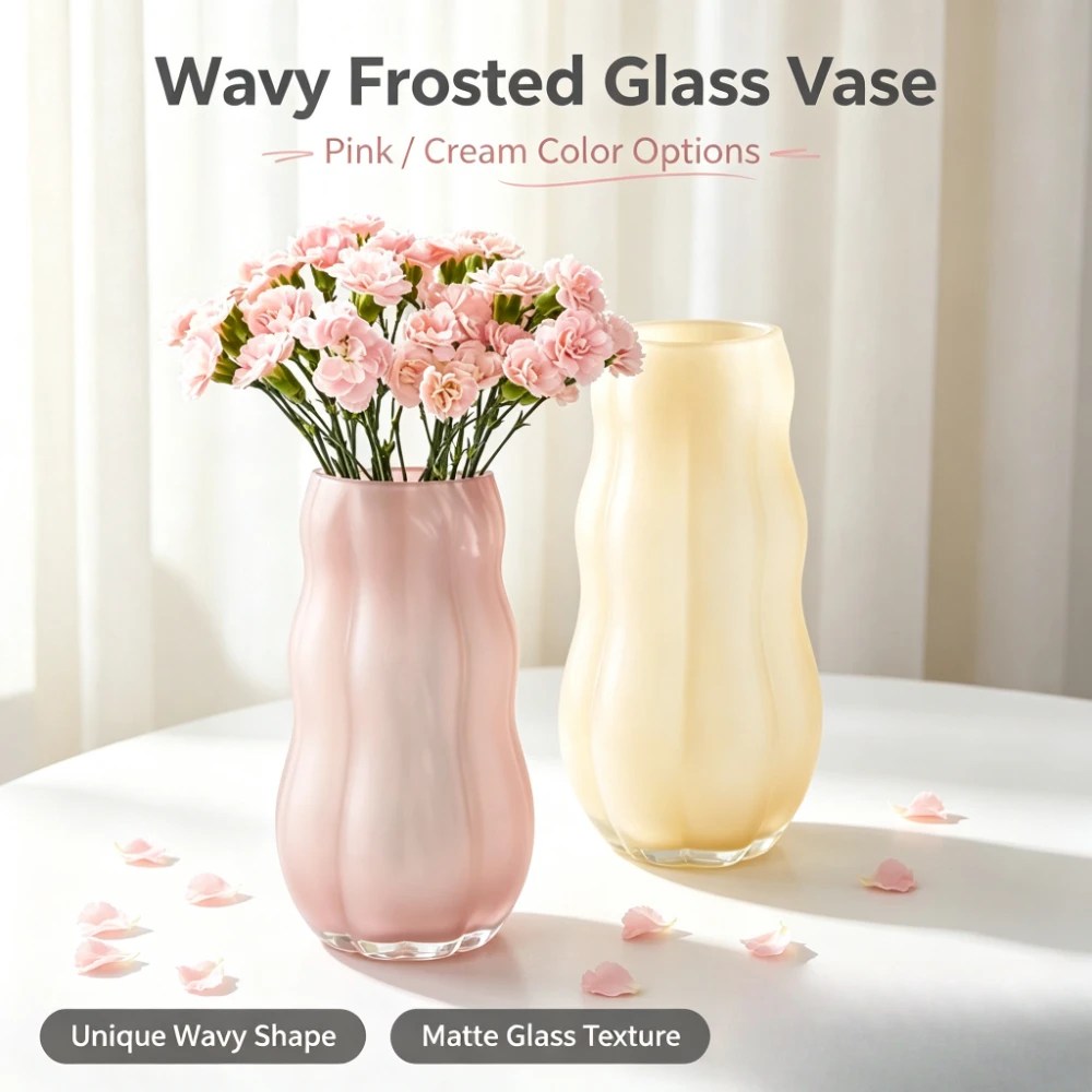Glass Vase Nordic - Wavy Shape Frosted Glass Vase Nordic
