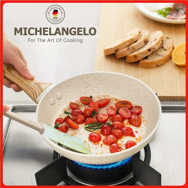 

MICHELANGELO Granite Coated Frying Pan 3pcs/set Home Non Stick Pan with Anti-Scald Handle Induction Cooker Soup Pot Kitchenware