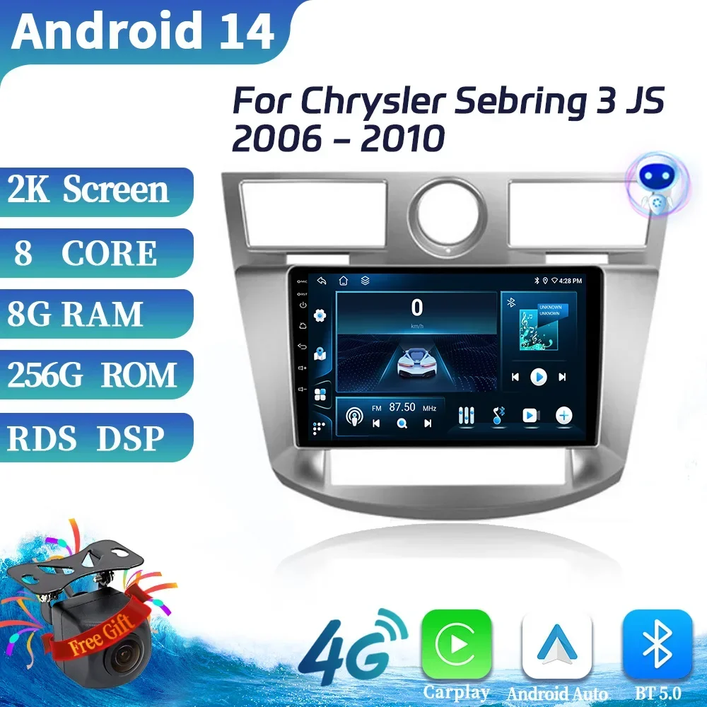 Android 14 For Chrysler Sebring 3 JS 2006-2010 Car Raido Stereo Multimedia Video 4G WIFI Player Wireless BT CarPlay Touch Screen