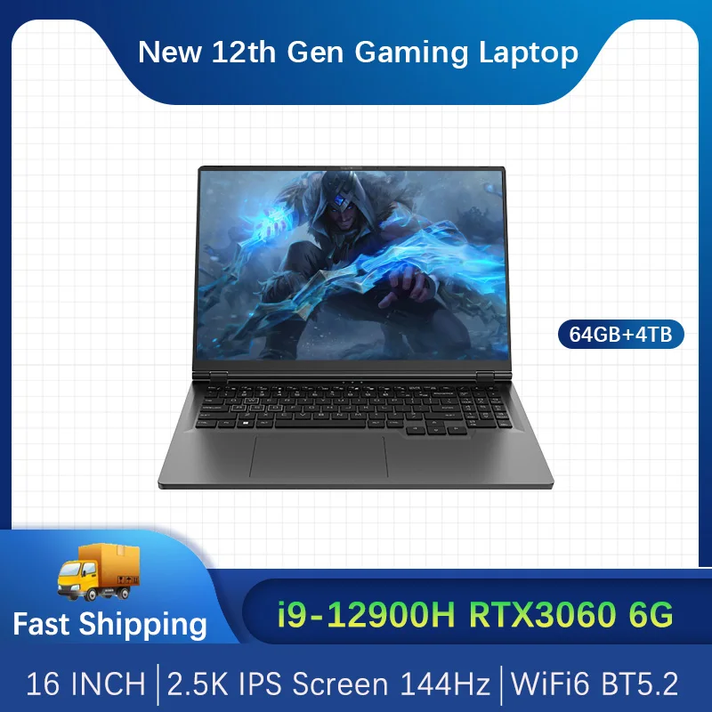 YSJMNPC 16 Inch 12th Gen Gaming Laptop Intel Core i9 12900H NVIDIA RTX 3060 6G 2.5K IPS Screen 2*DDR4 2*M.2 2TB SSD RGB Keyboard