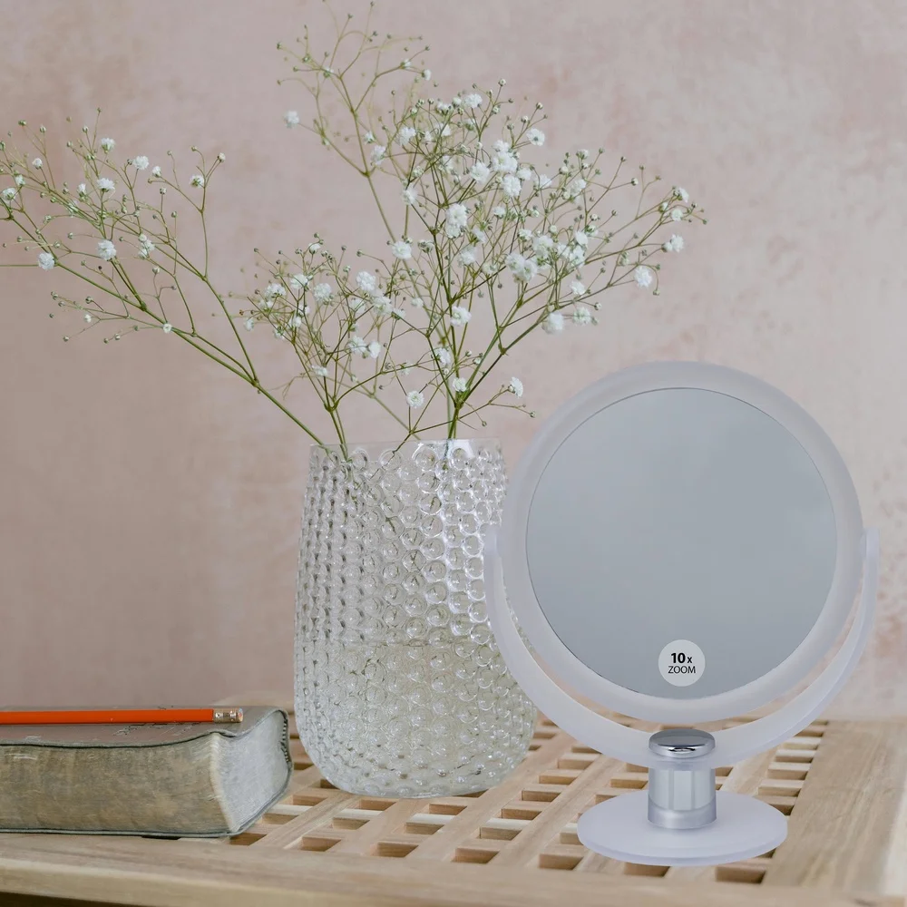 Dubbelzijdige 10x vergroting Rubberen make-upspiegel Vrijstaande make-upspiegel Ideale kaptafel Bureau