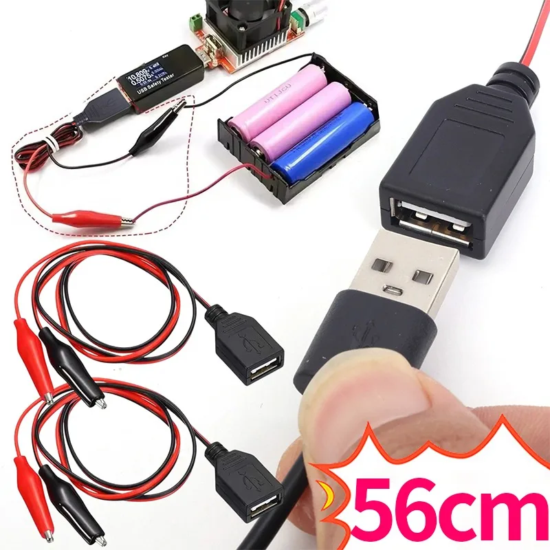 

USB to Alligator Clip Test Lead Cable 56cm Power Supply Wire Automotive Diagnostic Electrical Voltage Testing for Car Repair
