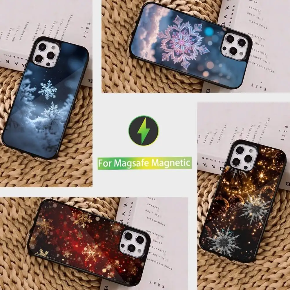 

Christmas Snowflakes Art Case For iPhone 16,15,14,17,13,12,11,Pro,Max,Plus,Mini, Magsafe,Magnetic Wireless Charging Case