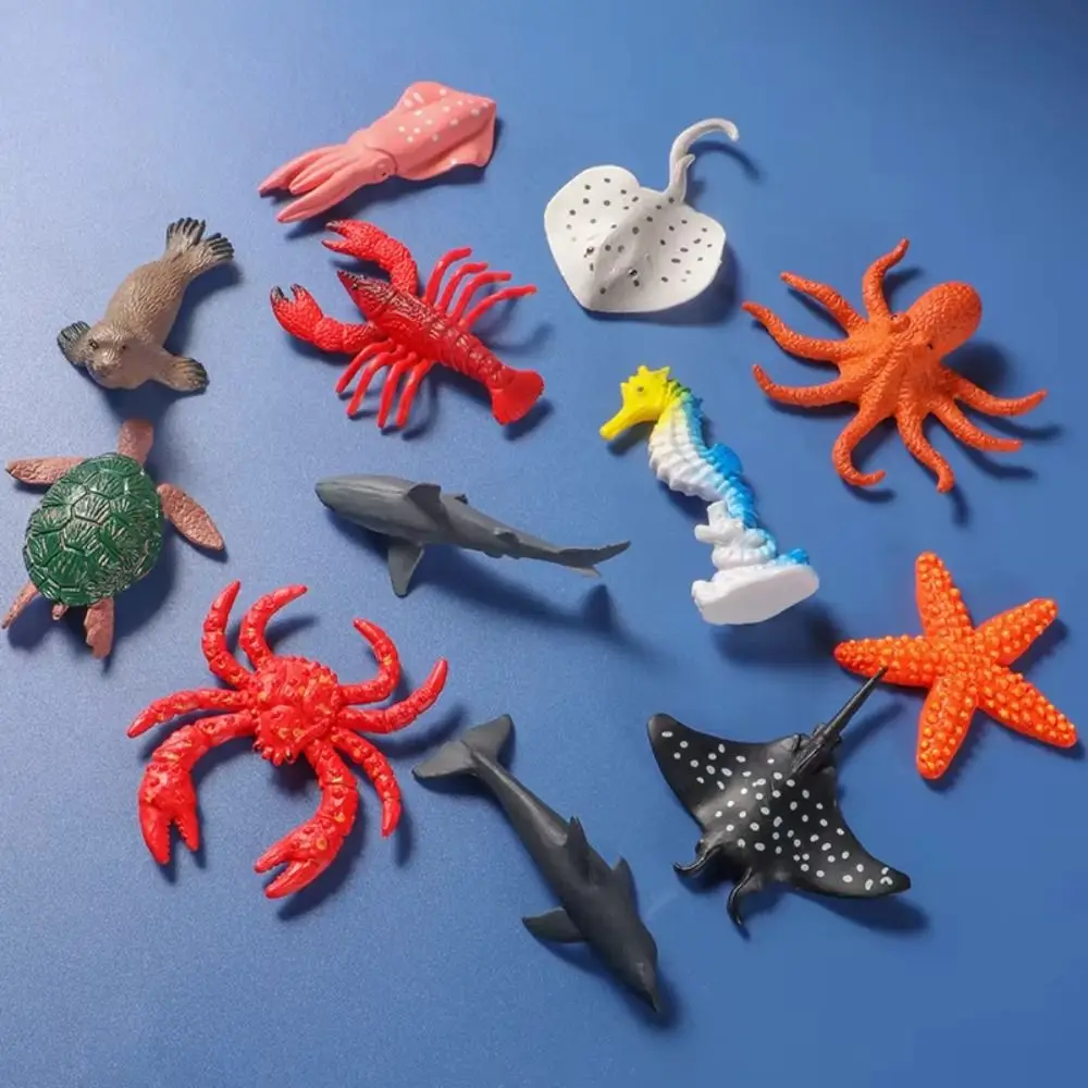 12 Stück Kunststoff-Meeresleben-Tiere, Modell, Seestern, handgefertigt, Meerestiere, Ornamente, Sammlerstück, mehrfarbig