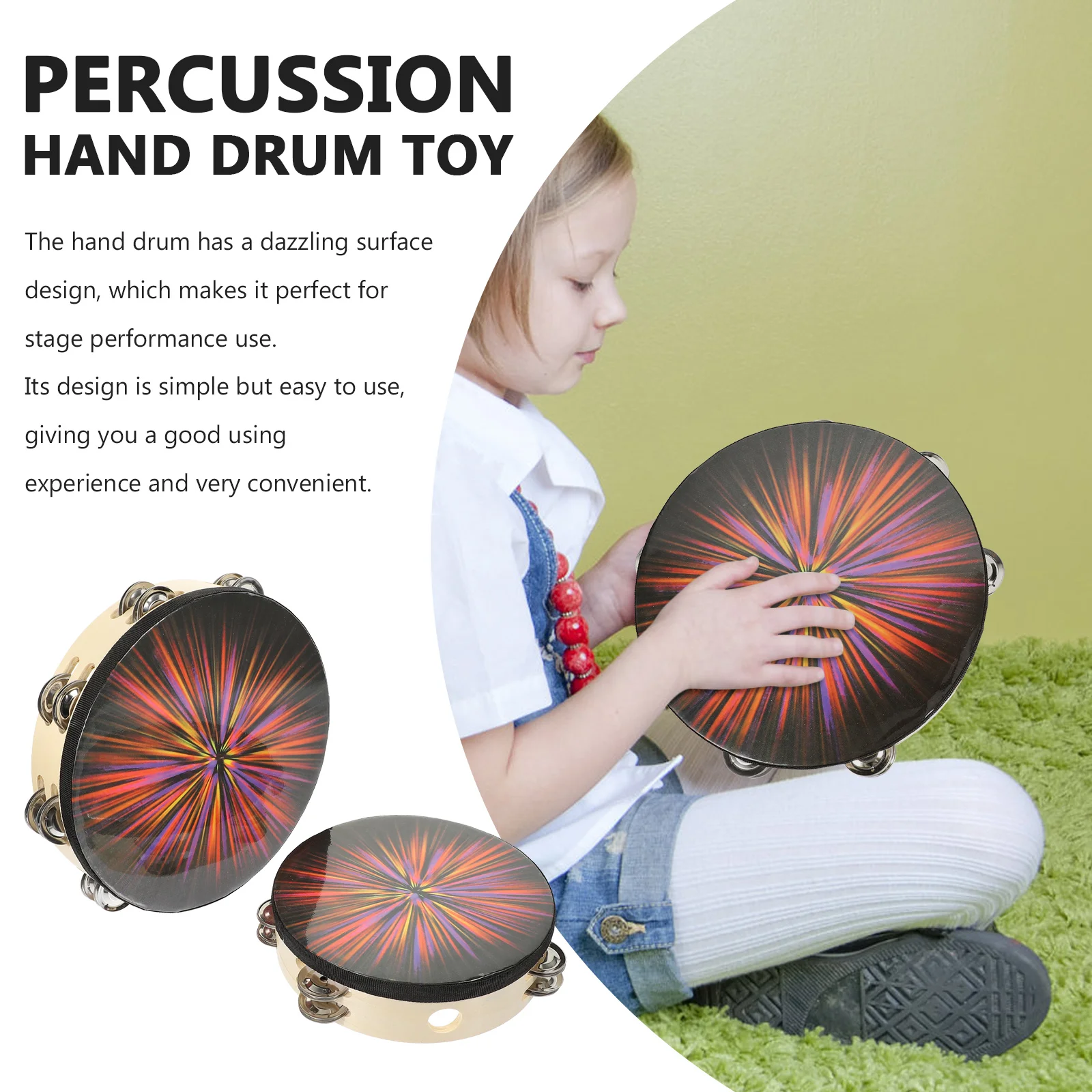 

2Pcs Colorful Wooden Percussion Hand Tambourine Musical Instrument for Kids Educational Plaything