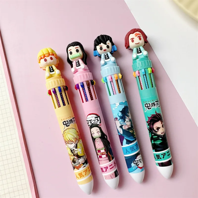 6/36pcs Kawaii Demon Slayer Ballpoint Pen Cute 10 Colors Ball Pens School Office Writing Supply Stationery Gift