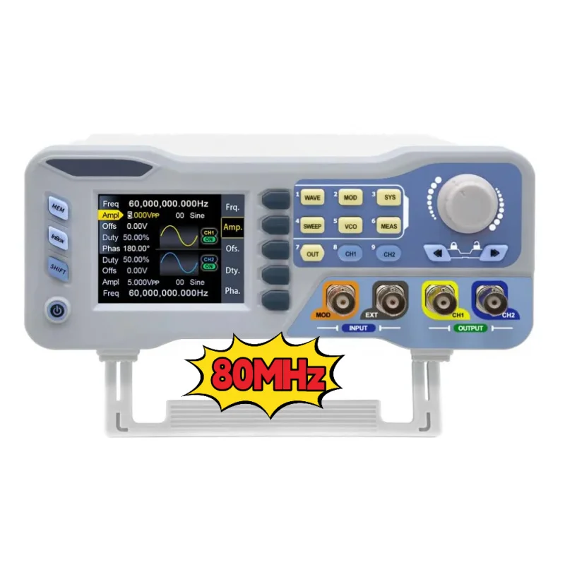 80MHz デュアルチャンネル任意波形信号発生器、275MSa/s、14ビットサンプリング、PCおよびモバイル対応、カスタム機能ジェネレータ