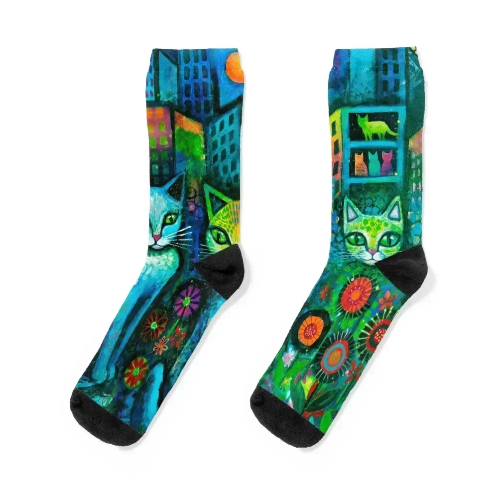 Cats by Moonlight Socks Toe sports hockey luxe new year Men's Socks Women's