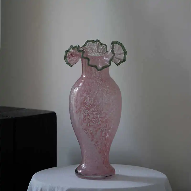 Fenton Pink Glass Vase High Grade Home Desktop Ornament Ins Style High Beauty Flower Arrangement Vessel for Fresh Flowers