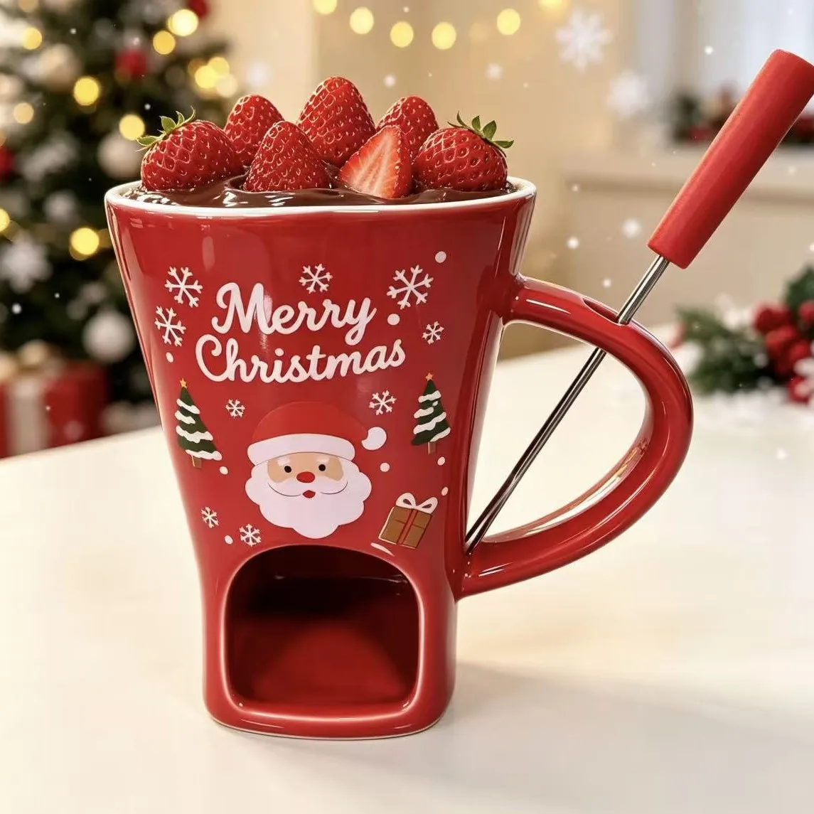 Kerst keramische mok, verwarmde chocolade-hotpot beker met kaarsen, paarstijl, kerstcadeau
