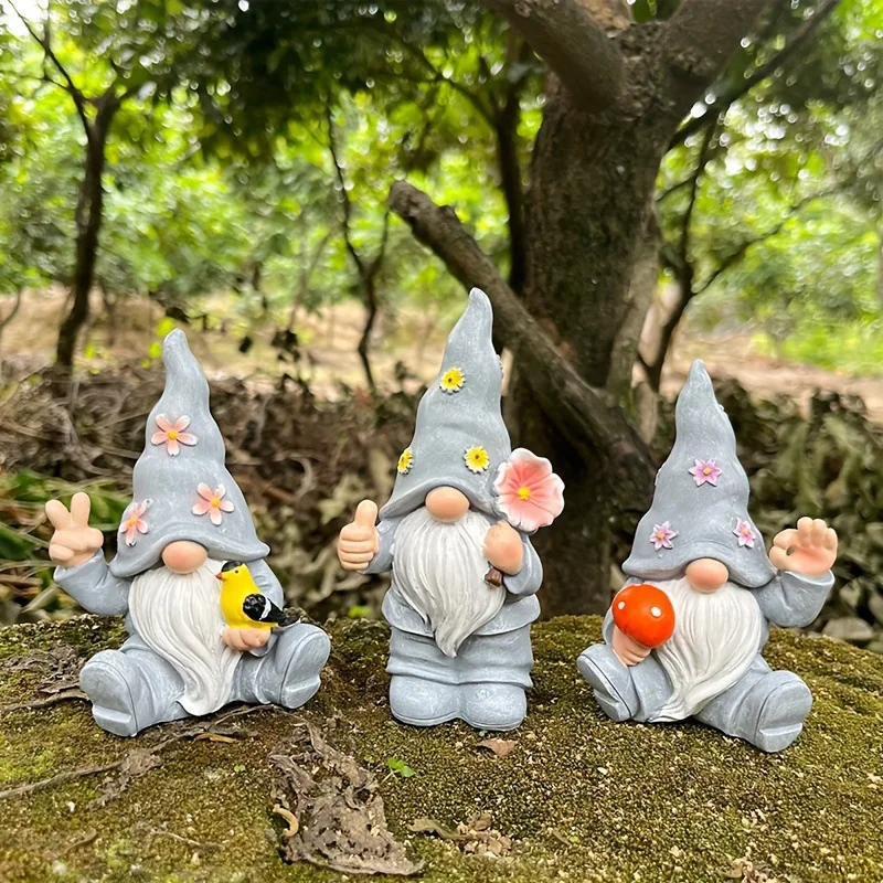 3Pcs Resin Garden Gnome Statue Set Cute Outdoor Gnome Ornament for Patio Lawn Yard Home Tabletop Decoration
