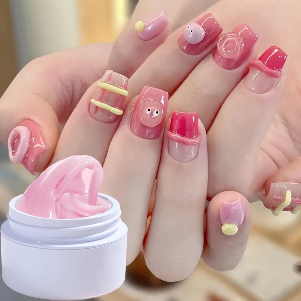 

15ml Pink Non Stick Hand Extension Nail Gel Polish 3D Stereo Flowers Line Cute Modeling Gel Extend Nail Glue for Shaping Carving