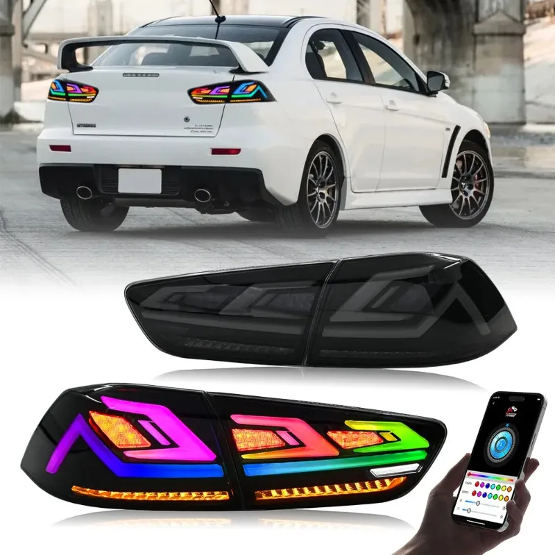 

For Mitsubishi Lancer EVO X 2009-2021 RGB LED Tail Lights Pair Dynamic Sequential Black Housing Multi-Color Rear Lamps