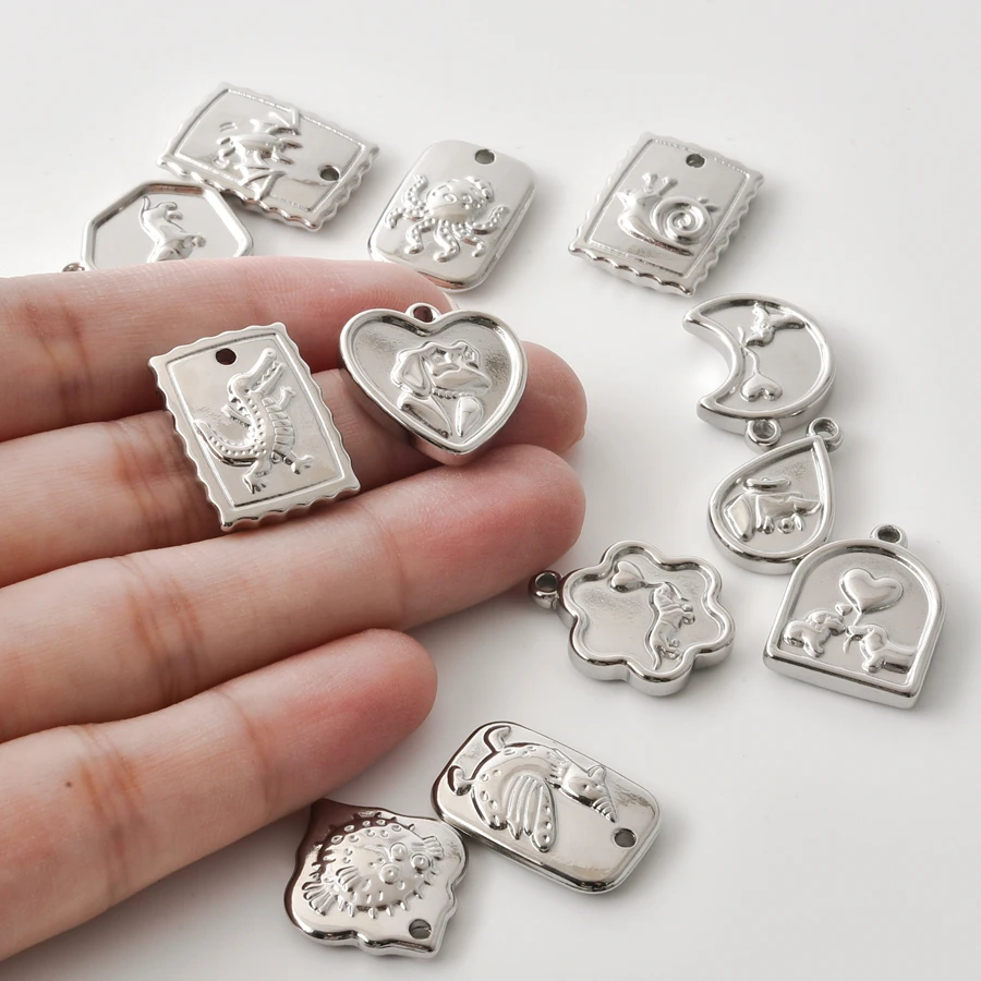 10Pcs Silver Vintage Animal Charms Stainless Steel Pendants DIY Necklace Bracelet Making Accessories Dog Bat Spider Snail Charm