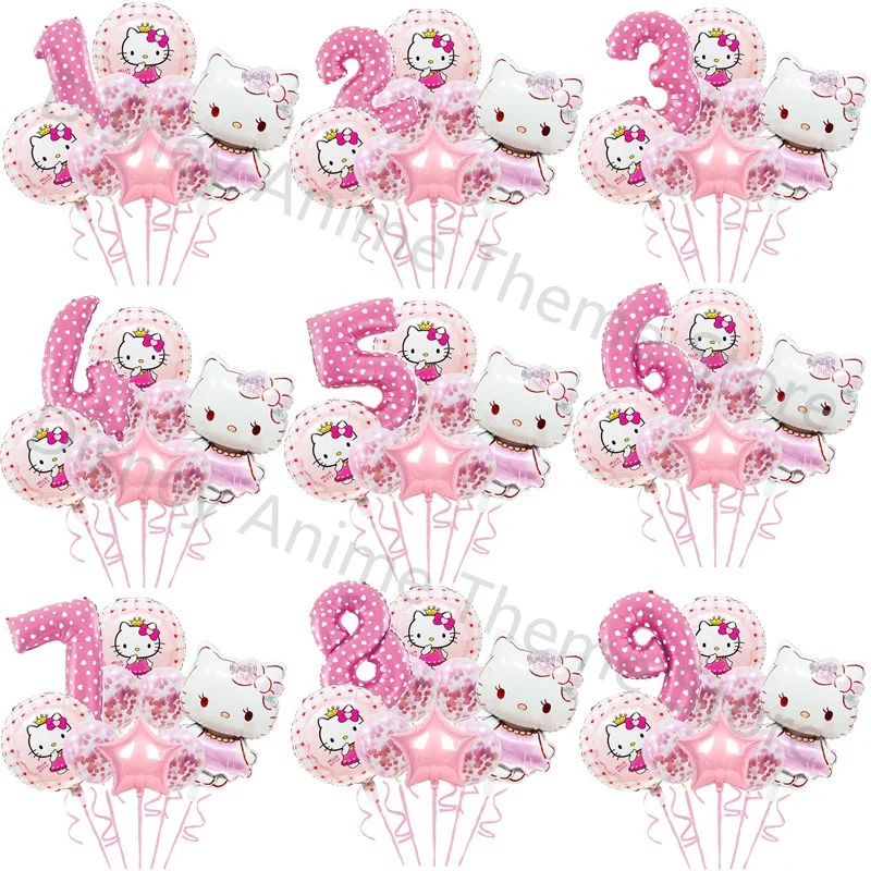 1Set Hello Kitty Theme Birthday Party Foil Balloons Decoration Baby Shower Girl Party Pink KT Cat Helium Ballon Decor Supply