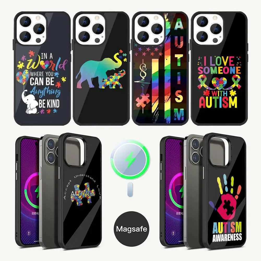 حافظة هاتف ألغاز داعمة للتوحد لهواتف iPhone 16,15,14,13,12,11,Plus,Pro,Max Mini Magsafe شحن لاسلكي مغناطيسي