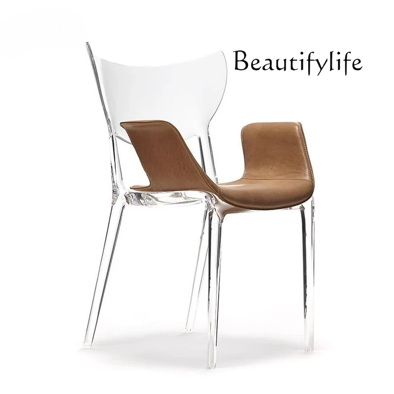 

Nordic crystal transparent resin armrest dining chair creative designer hotel lobby reception display chair negotiation chair