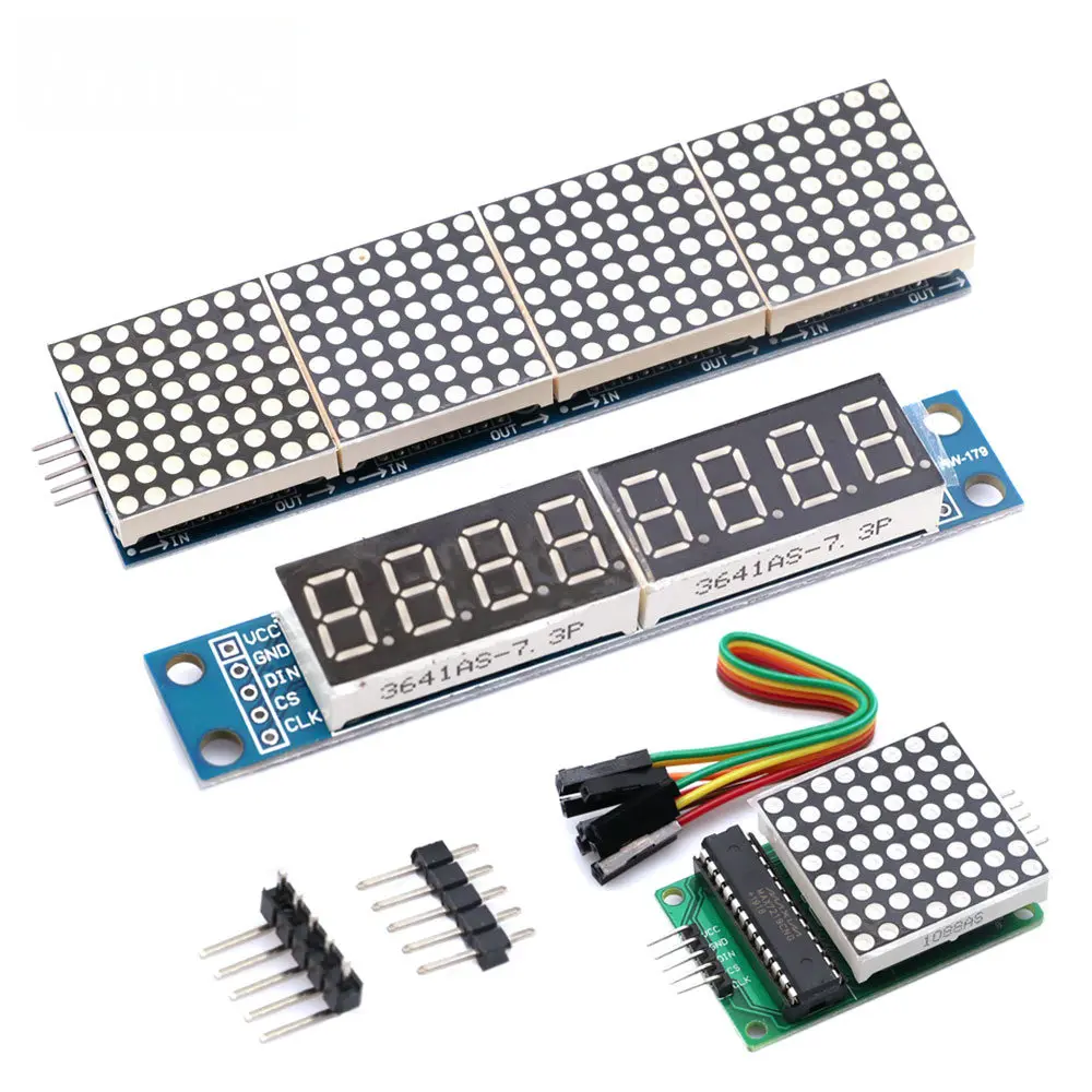 MAX7219 Red/Blue/Yellow Green LED Microcontroller 4 In 1 one Display with 5P Line Dot Matrix Module 5V for Arduino DIY KIT 8x8