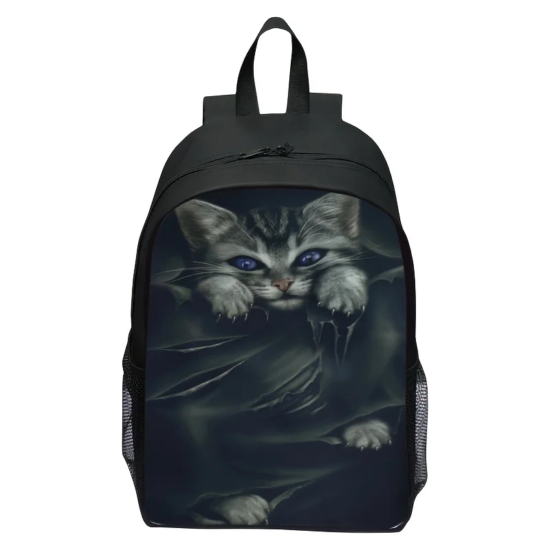 

Fashionable and casual backpack for unisex men and women, digital printed cute black cat youth schoolbag