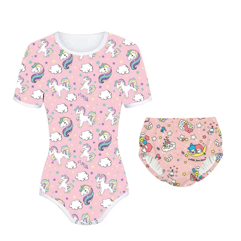 Adult Baby Pajamas Set ABDL Snap Crotch Bodysuit Diaper Set