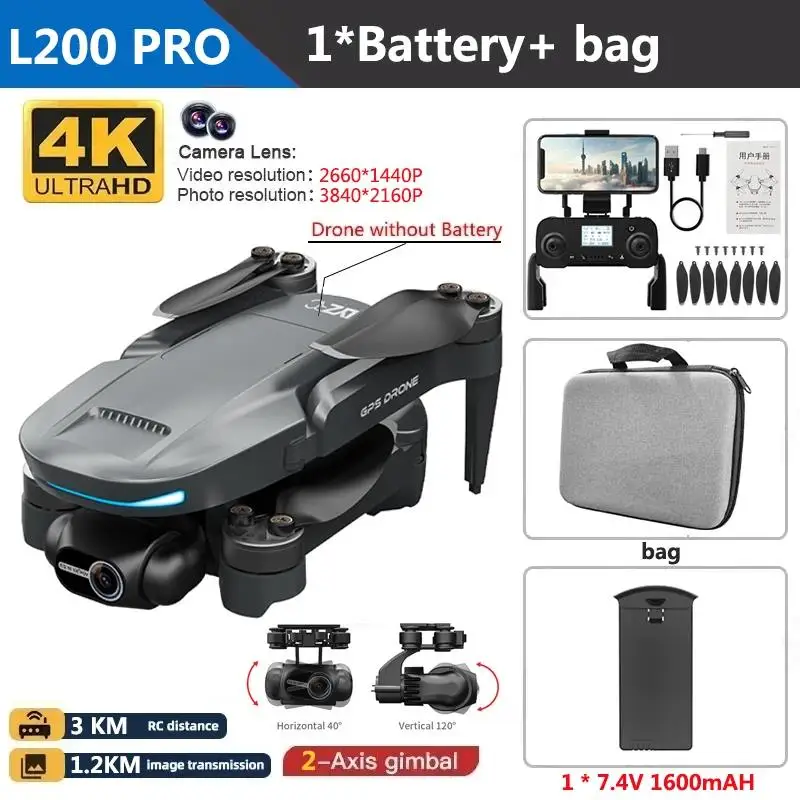 Top L200 PRO MAX Drone 4K 2-Axis PTZ HD Dual Camera 360° Laser Obstacle Avoidance Brushless Motor GPS 5G WIFI RC FPV Quadcopter