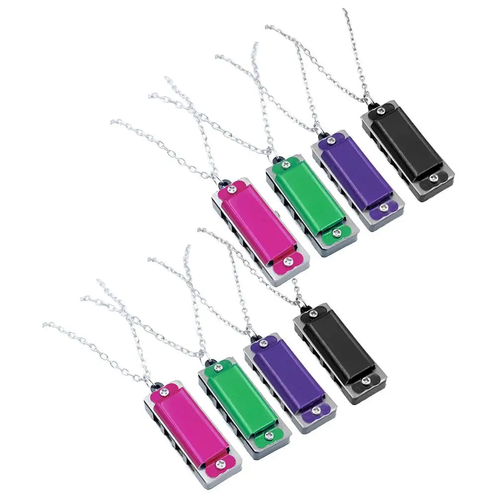 8pcs Mini Harmonica Necklace Lightweight Portable Small Music Instrument for Kids Easy Learn Toy Melodious Sound