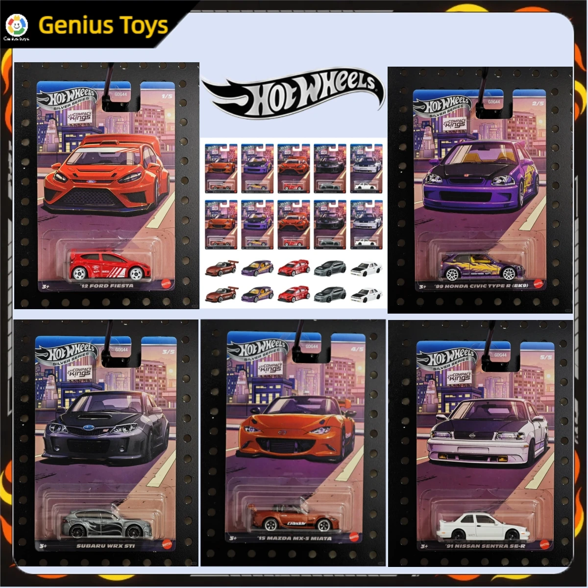 

New Hot Wheels Silver Compact Kings Series 1:64 Scale Ford Honda Civic Subaru WRX Mazda Nissan Alloy Model Car Collectible Toys