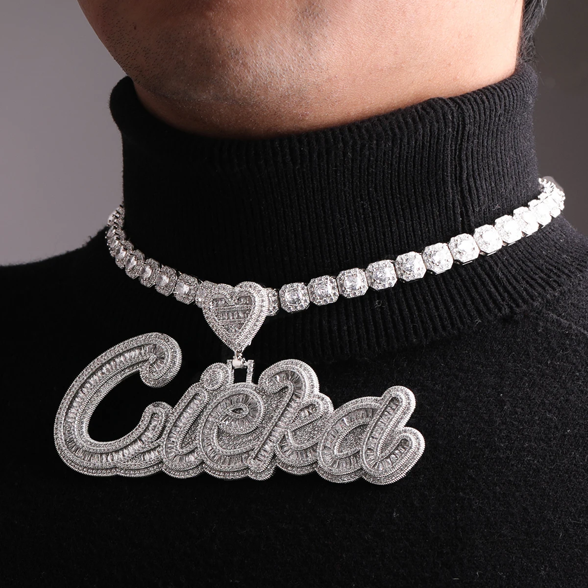 Imagem -03 - Bolha Carta Nome Personalizado Colar para as Mulheres Iced para Fora Personalizado Pingente Encantos Bling 2023 Tendência Hip Hop Jóias Coração Fiança