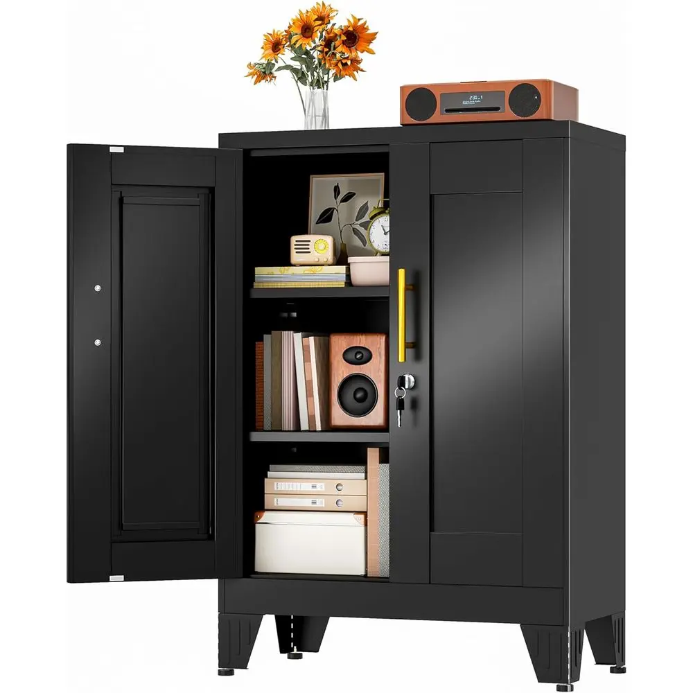 

36 Tall Steel Storage Cabinet with 2 Adjustable Shelves, Lockable for Home or Office Use