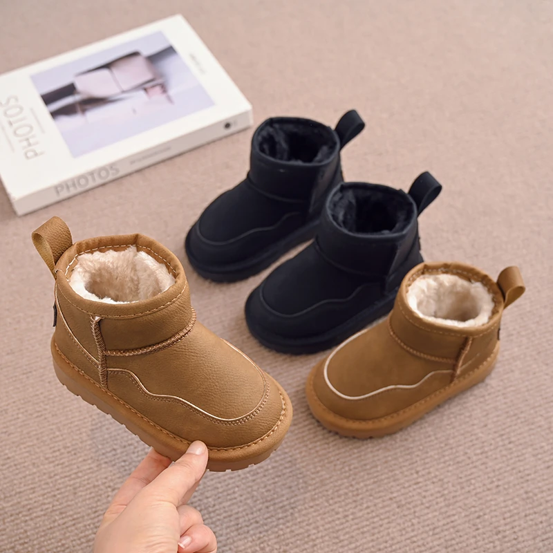 Kids Snow Boots Fashion Children Short Ankle Boots Non-slip Thick Plush Fur Girls Warm Rubber Boots Winter 2024 New