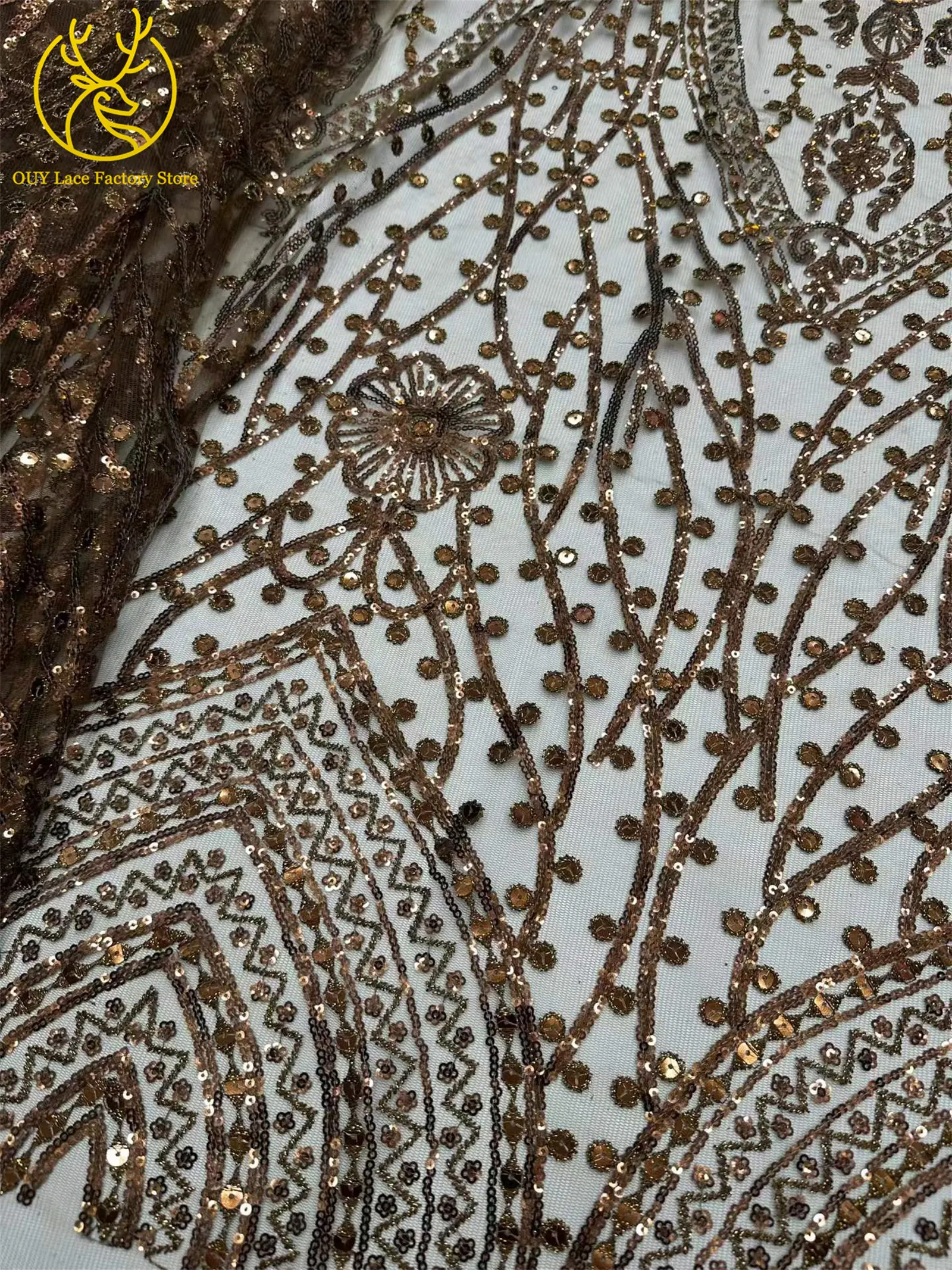 5 Yards Brauner Afrikanischer Spitzenstoff 2026 Nigerianische Pailletten Perlen Hochzeitsdekoration Tüll-Spitzenstoff Braut Partykleid Nähen – Detail 6