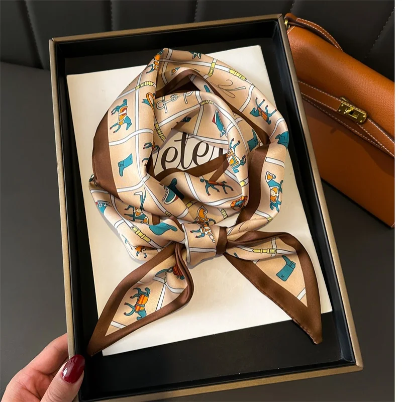 Luxury long scarf shirt cravat houndstooth double-layer faux silk scarf for women, spring and summer, for tying bags and hair