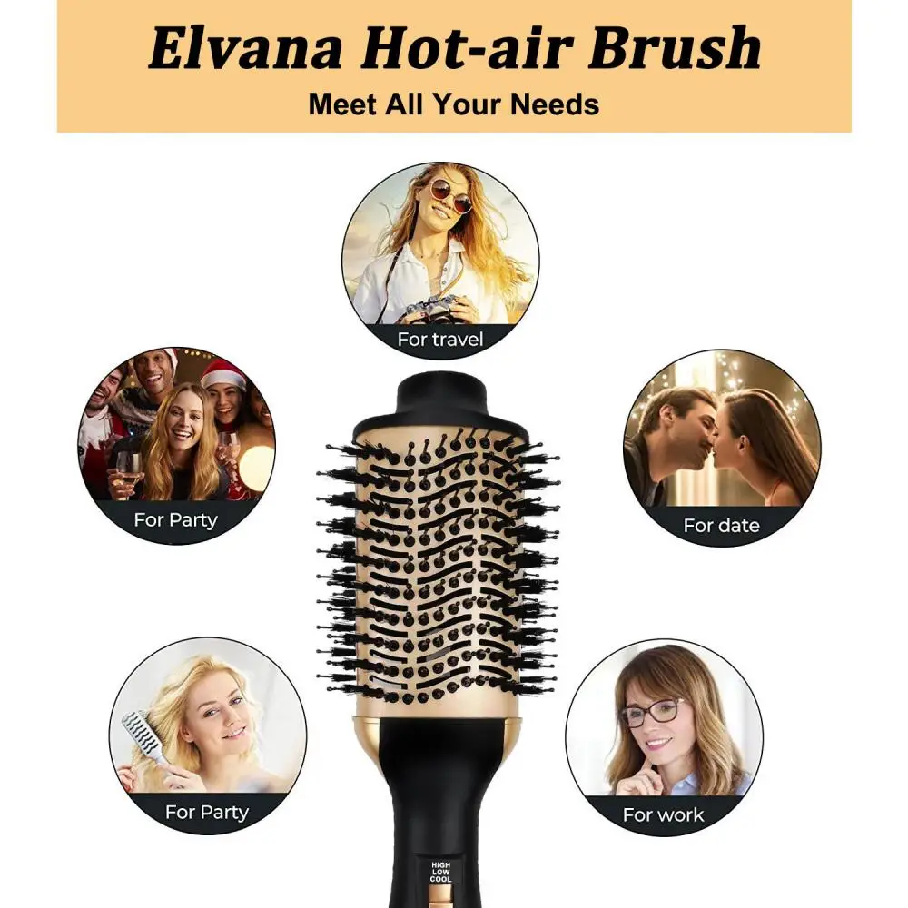 2 In 1 Hot Air Comb 1000W One-Step Hot Air Brush & Volumizer Hair Dryer Hair Styler New Black Golden Hair Straight Curler Brush