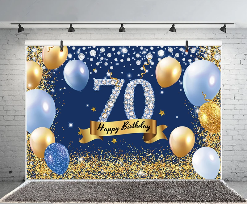 Blue 70th Photo Backdrop For Woman Men Happy Birthday Party Balloon Seventy Years Photograph Background Banner Decoration Prop