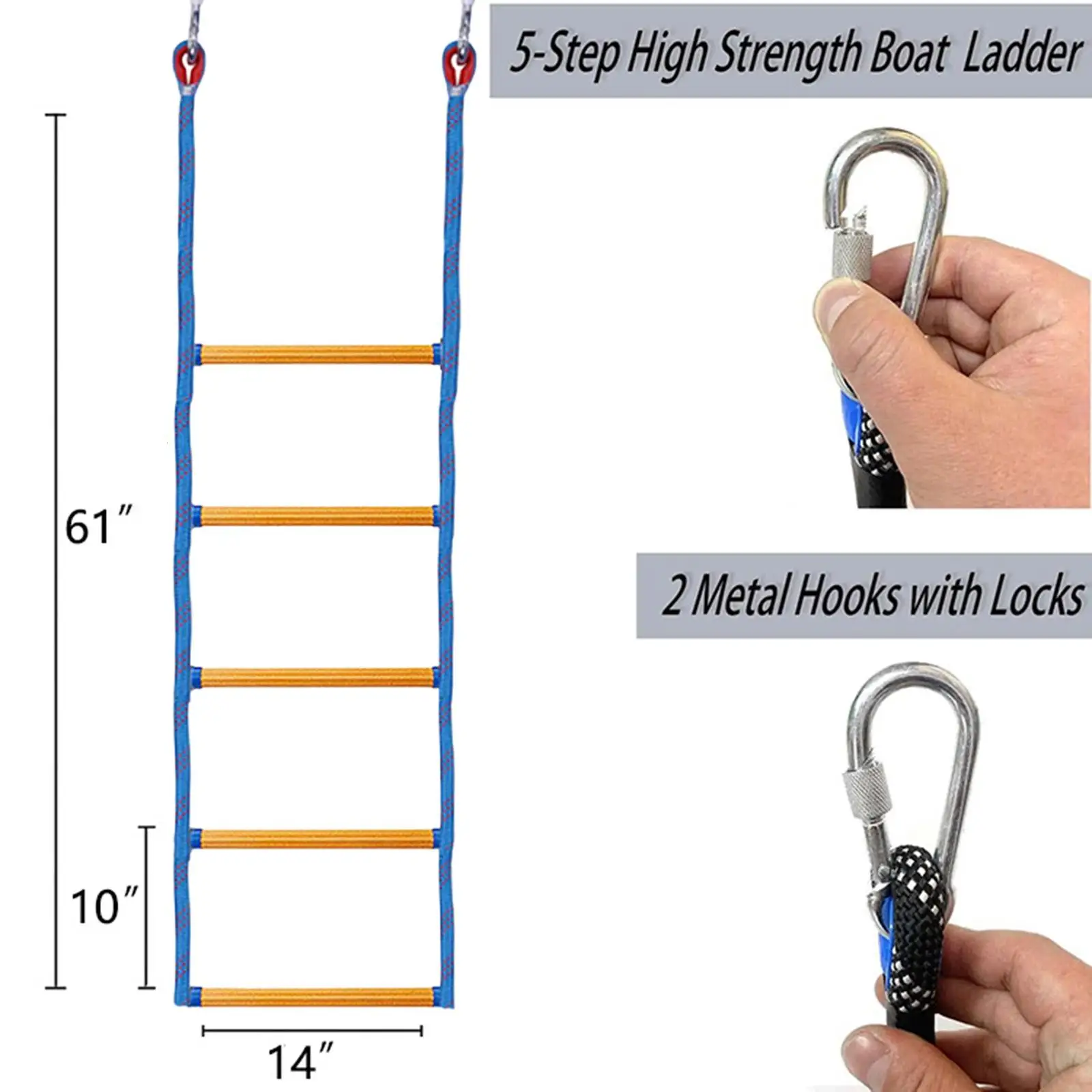 5 Steps Boat Rope Ladder Heavy Duty Outdoor Climbing Rope Ladder for Inflatable Boat Fishing Boats Kayak Pontoon Boats Canoeing