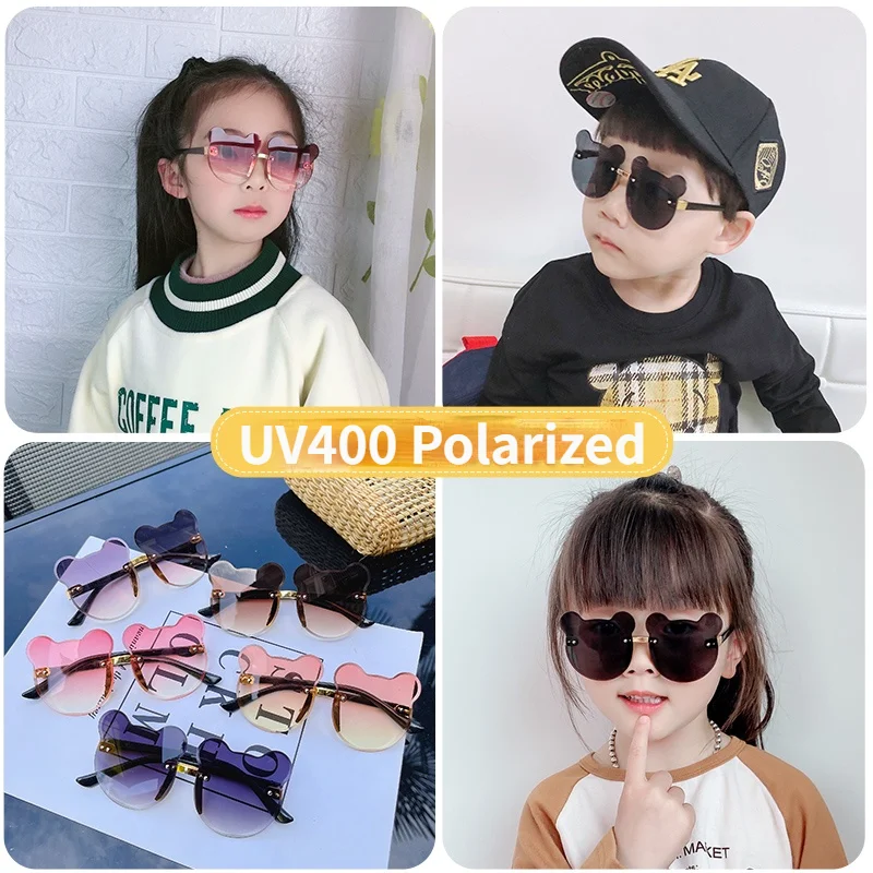 Children Cute Animal Cartoon Vintage Rimless Polarized Sunglasses Boy Girl Outdoor Sun Protection Glasses Kids UV400 Sunglasses