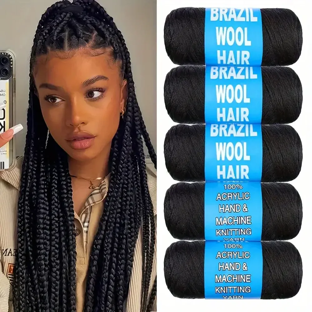 

Synthetic Natural Black Brazilian Wool Hair for Braiding Hair Yaki Senegalese Twist Jumbo Braid Faux Locs Crochet Hair for Women