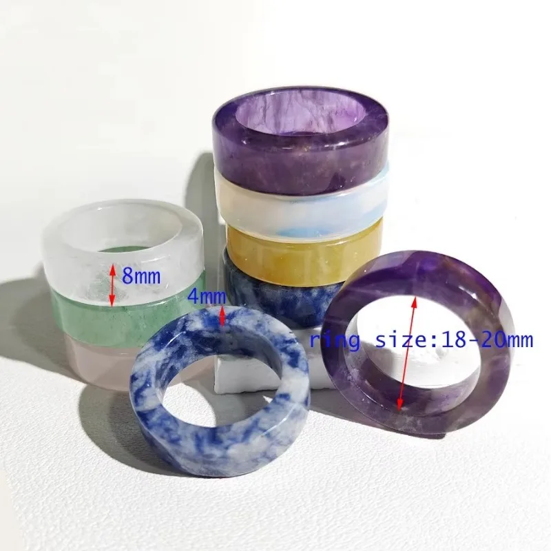 8mm Natural Crystal Healing Rings Amethyst Rose Quartz Tiger Eye Stackable Hole Band Bead Jewelry for Women Men Sizes 18 19 20