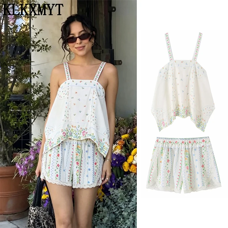 Ensemble short et haut imprimé floral tendance pour femme – Top dos nu sans manches et short – Ensemble 2 pièces pour vacances d'été 2026