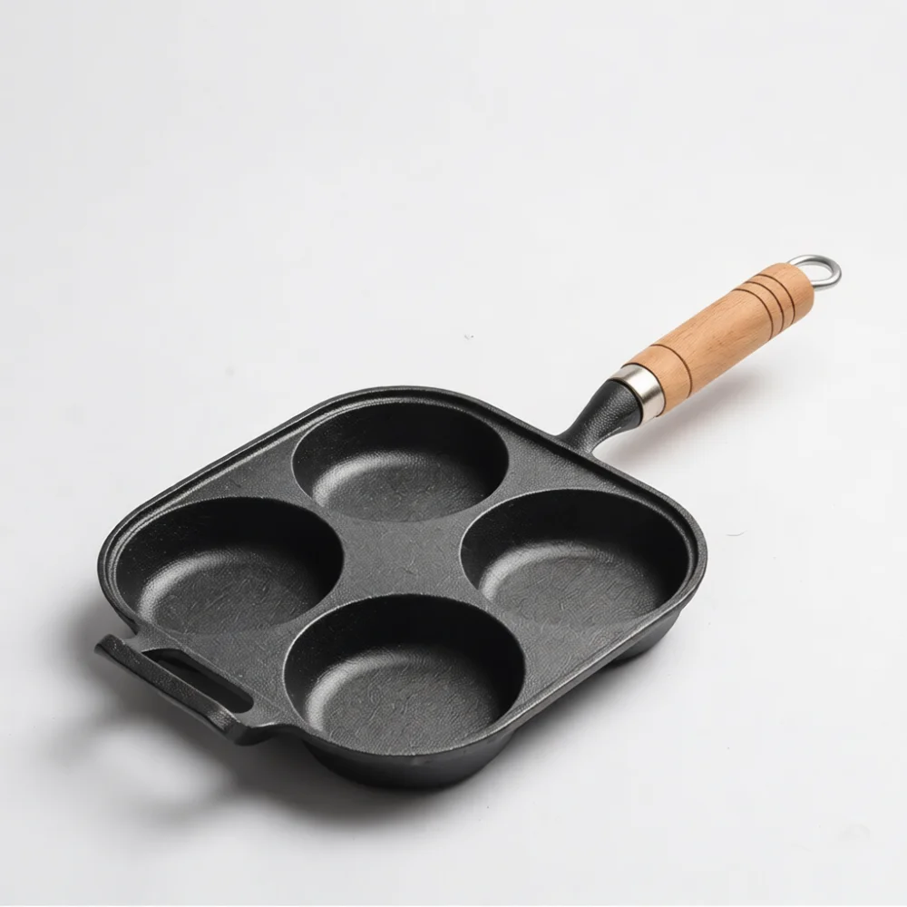 Cast Iron Egg Burger Pan Multi Purpose Breakfast Pot 4 Hole Nonstick Frying Tool Compatible With All Stoves Durable Kitchenware